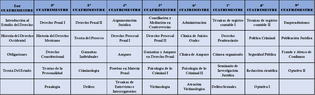 Mapa curricular Derecho Penal